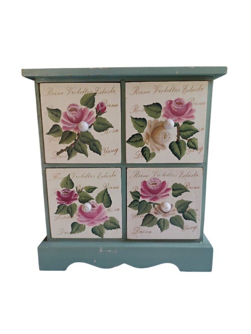 Floral 4-Drawer Mini Jewelry Chest in Seafoam Green